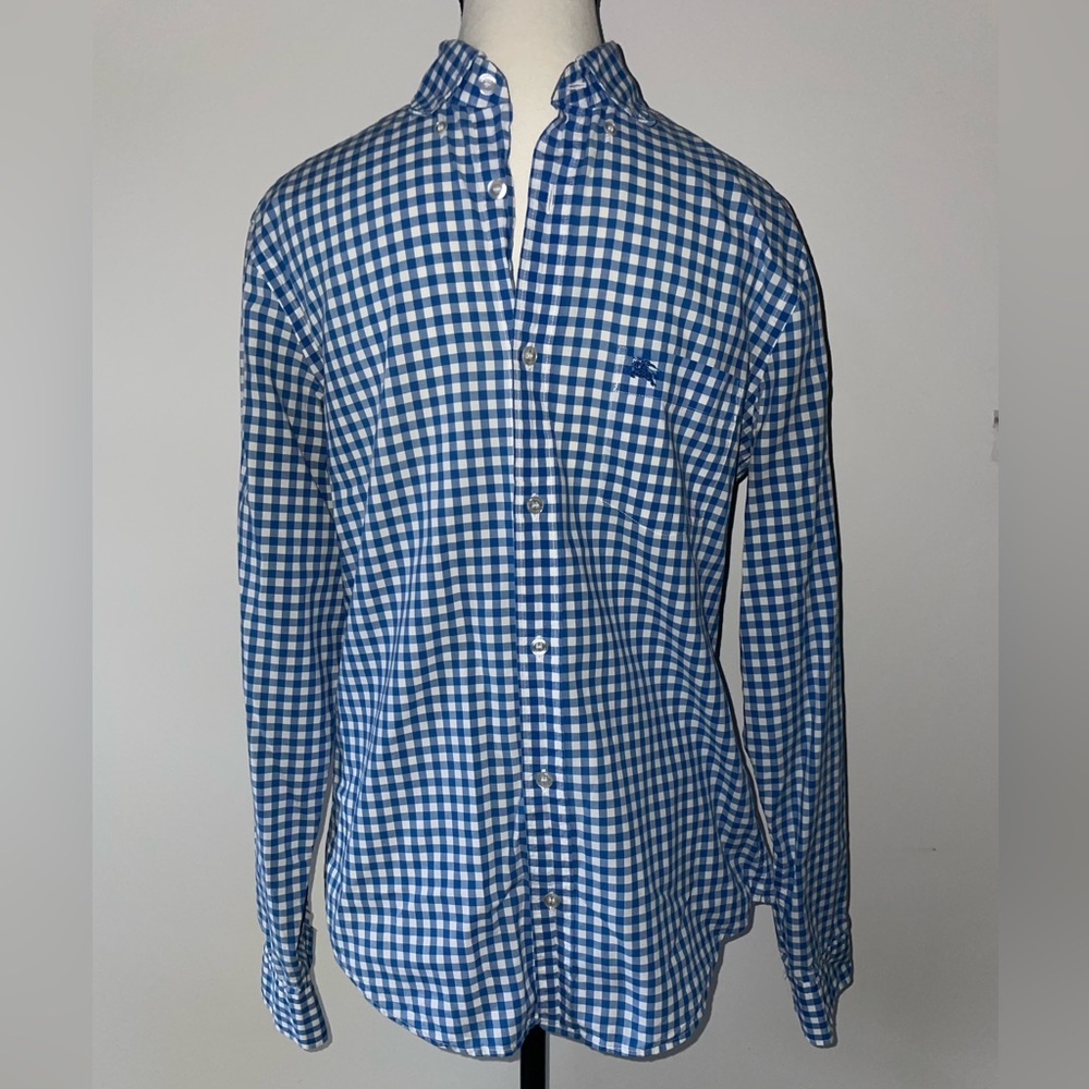 Burberry Blue Checkered Men's Button Up Shirt